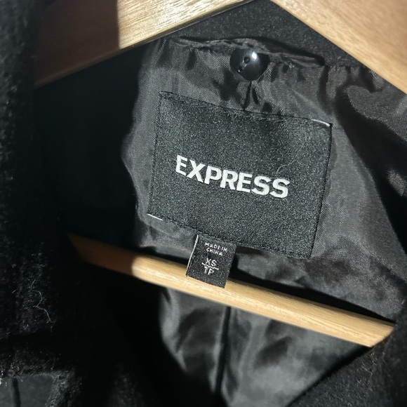 Express Black Peacoat with Belt and Silver Accents, Size XS - Picture 2 of 5